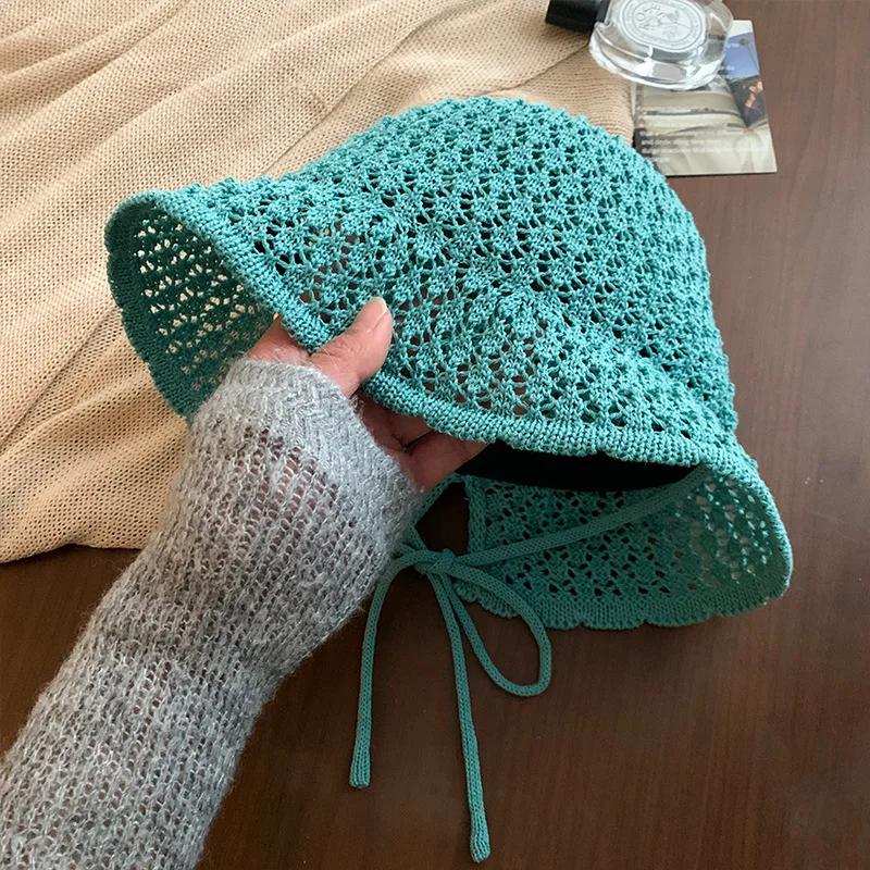 

Women s Summer Thin Breathable Face Small Hollow Strap Bucket Hat Sunshade Sunscreen Woven Sun Hat 56-58cm