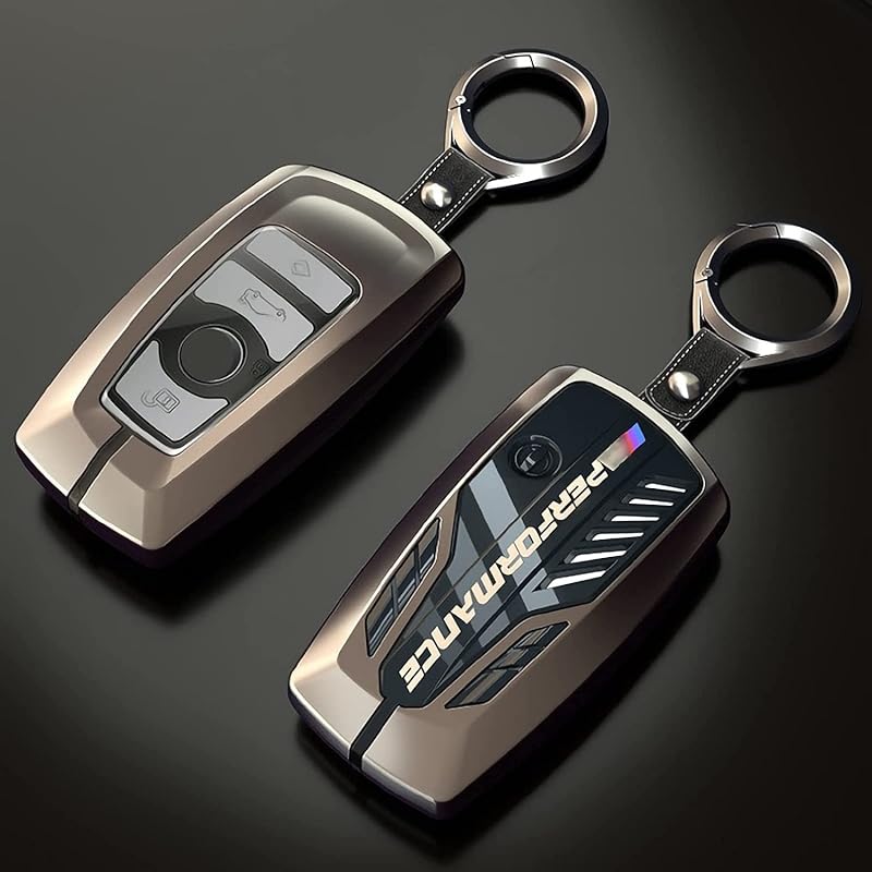 Alloy Car Key Case Rings Cover Holder for BMW 1 3 5 7 Series 530 F48 X1 X2 X3 X4 X5 X6 Classic Engine Head Concept (A Style Glod)