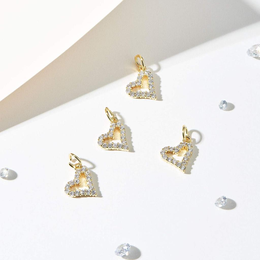 DanLingJewelry 20 Pcs Cubic Zirconia Brass Charms Heart Charms 18K Gold Plated Charms for Jewelry Making Choker Tiny Dangle