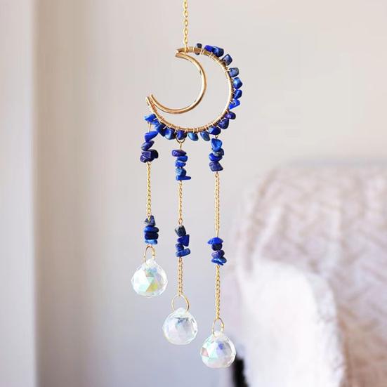 Crystals Suncatcher, Hanging Moon Sun Catcher with Glass Prisms for Windows, Healing Crystal Decor for Home, Gift for Christmas Birthday Valentine