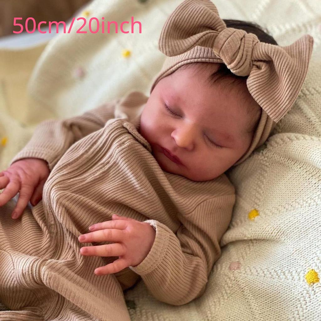 BZDOLL 50cm 20inch Baby Doll with 3D-painting Skin and Realistic Asleep Laura Soft Vinyl Newborn Bebe Doll for Girl Christmas Halloween Birthday Gift