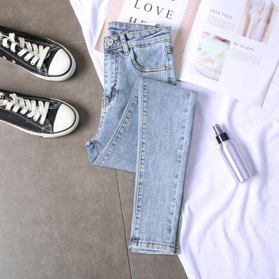 High-Waisted Plus-Size Slim Fit Light Denim Women's Pencil Pants - 2021 Spring/Autumn Collection