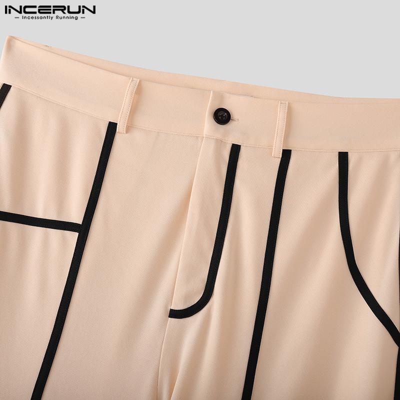 INCERUN Men Zipper Waist Stitching Casual Long Trousers Wide Legs Pants