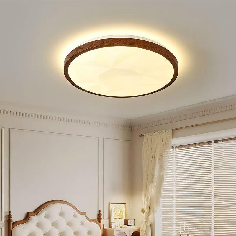Mid-Century Ultra-Thin Walnut Grain Ceiling Light for Living Room & Bedroom