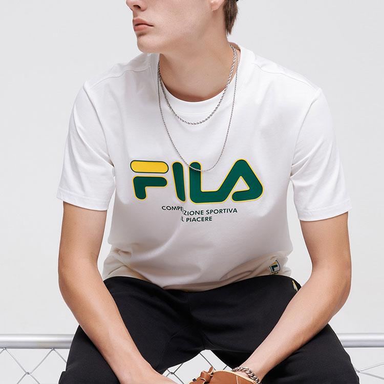 FILA Fusion Baseball Print Loose Fit Crew Neck Short Sleeve T-Shirt Men Tops White T11M122102FWT