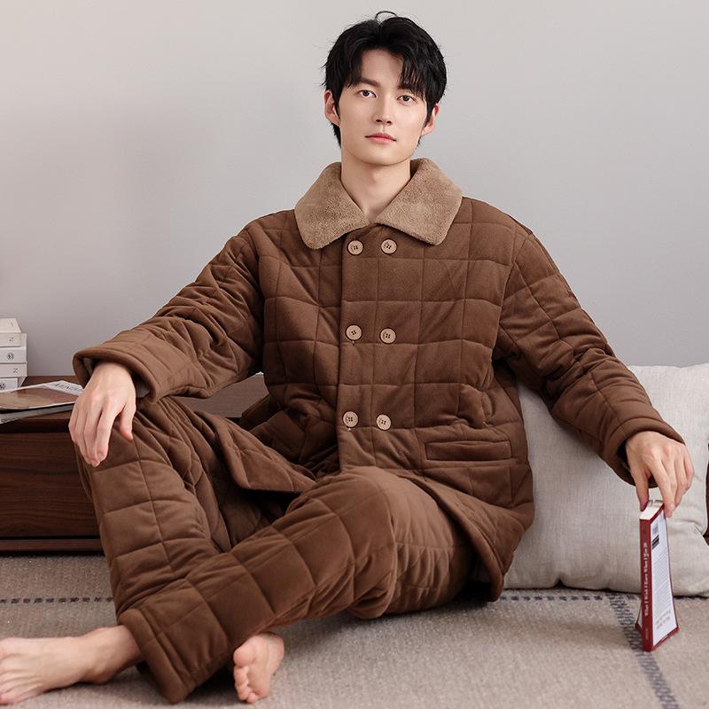[Super thick] Three-layer padded couple pajamas women's winter thickened and velvet suit warm men's padded jacket loungewear