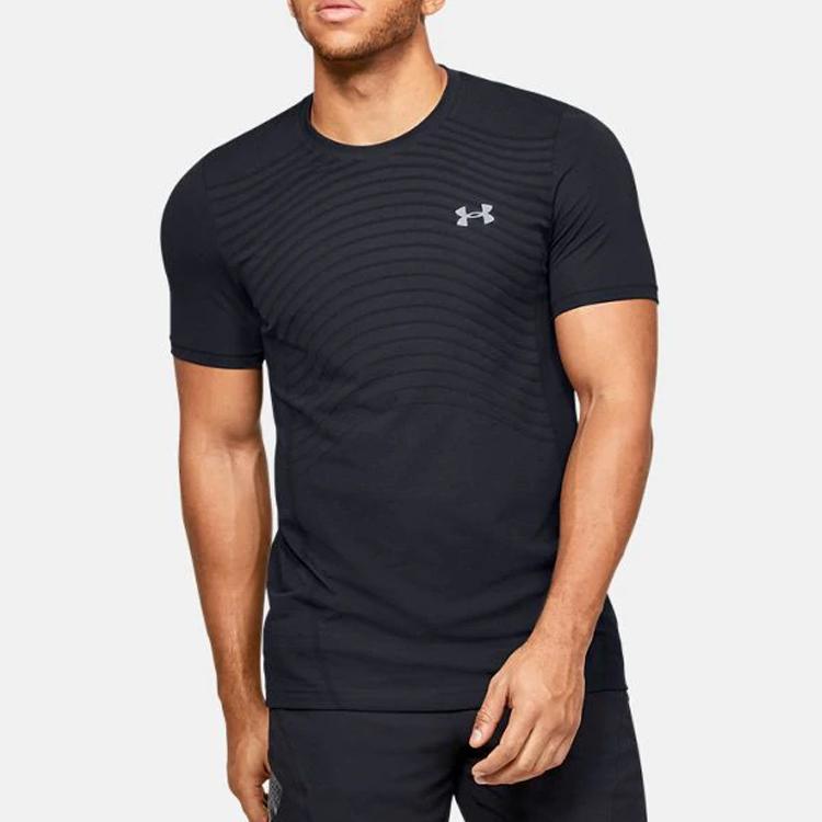 Under Armour Solid Color Round Neck Slim Fit Straight T-Shirt Men Tops Black 1351450-001
