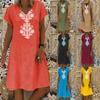 Versatile Women's Baggy Loose Short Sleeve V-neck Linen Kaftan Madi Dress Perfect For Daily Wear And Beach Outings