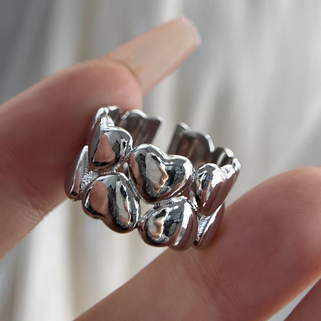 

925 Sterling Silver Rings for Women Couple Minimalist Handmade Simple GOld Heart Ring Fine Jewelry Gift Prevent Allergy resizable