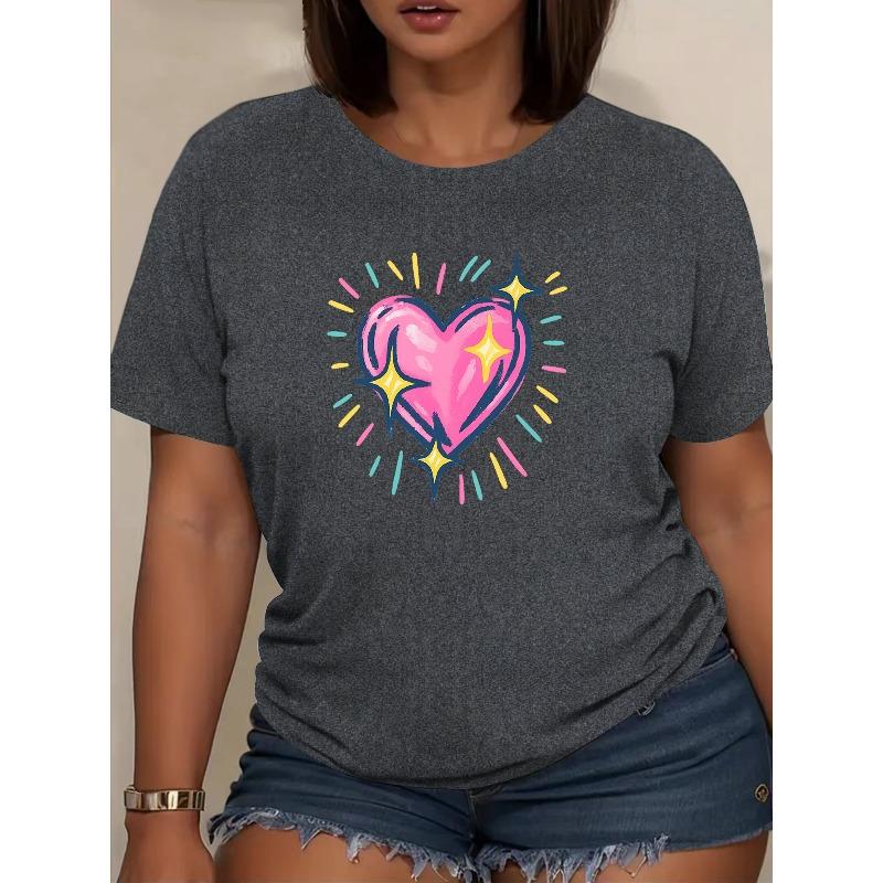 Women's "Shining Heart" Printed Short-sleeved T-shirt, for Unique and Fashionable Outfits. Made of Soft and Fiber with Moderate Elasticity,