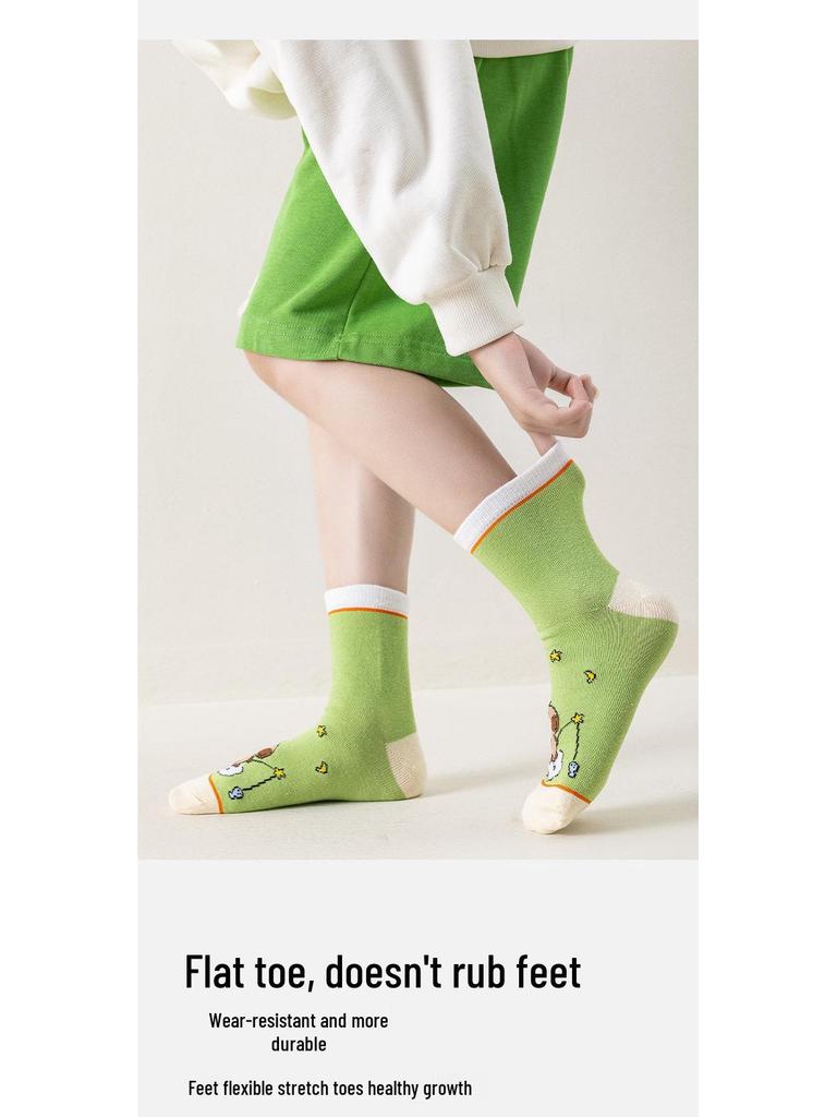 Capybara Boys' Cotton Mid-Calf Socks - Cute Cartoon Design for Spring, Autumn, and Winter