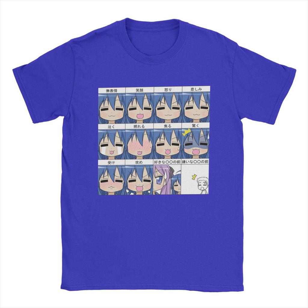 Konata Lucky Star Expresions T-Shirt Men Anime Casual Cotton Tees Round Neck Short Sleeve T Shirt Birthday Present Clothes