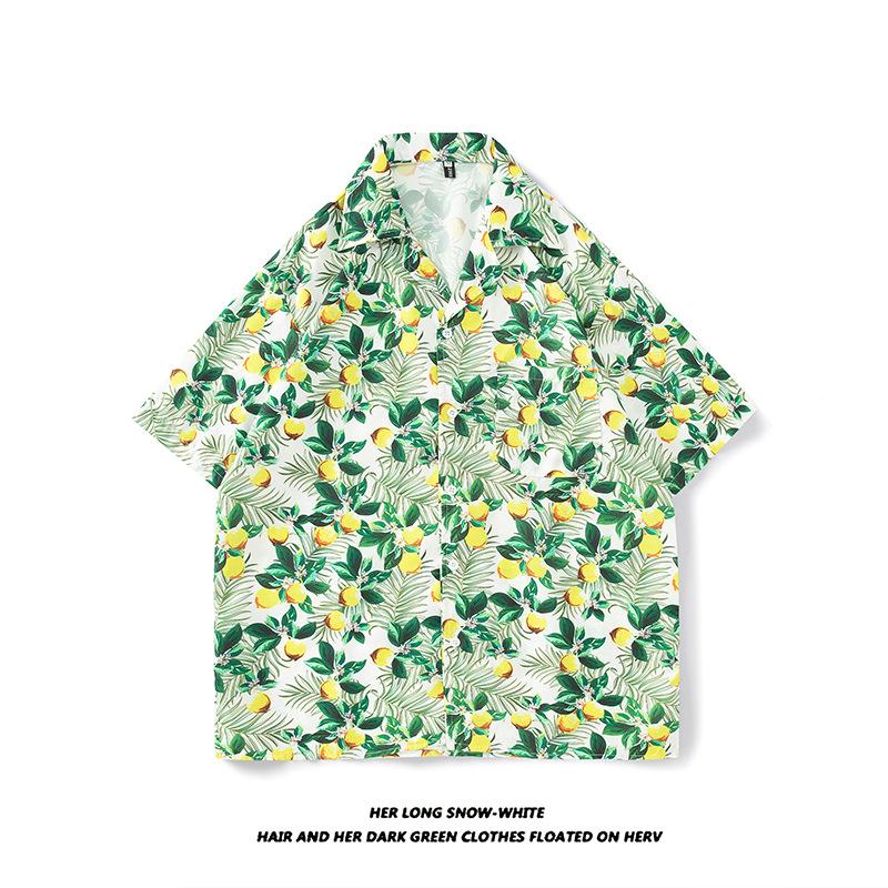 Summer Fashion Men's Hawaiian Shirt Men's Beach Flower Print Shorts Sleeve Shirt