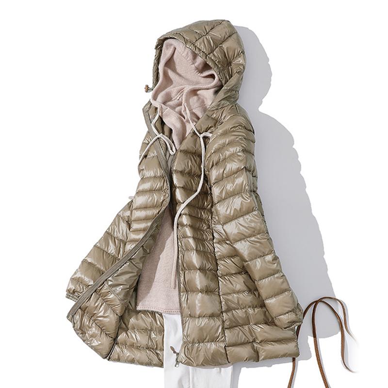 Women Warm Winter Hooded Down Jacket Ultra Light White Duck Down Coat Slim Casual Long Coat Autumn Women