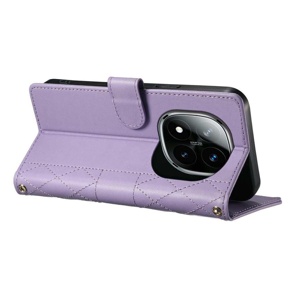 For Xiaomi Poco M8 Pro 5G/Redmi Note 15 Pro+ 5G (Global) Wallet Case Rhombus Stitching Stand Leather Phone Cover with Long/Short Strap