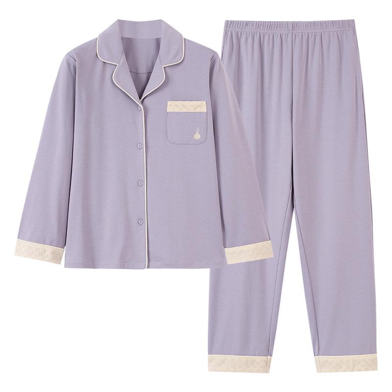 Women's Plus Size Cotton Pajamas - Warm Long Sleeve Lapel Cardigan for Autumn/Winter