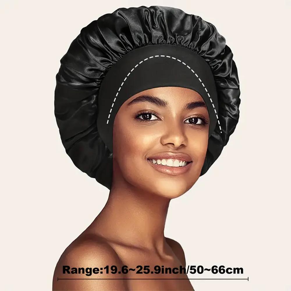 8pcs Silky Satin Bonnet Reusable Elastic Wide Band Shower Cap Sleep Cap Hair Protection Cap For Women Curly Hair Natural Hair