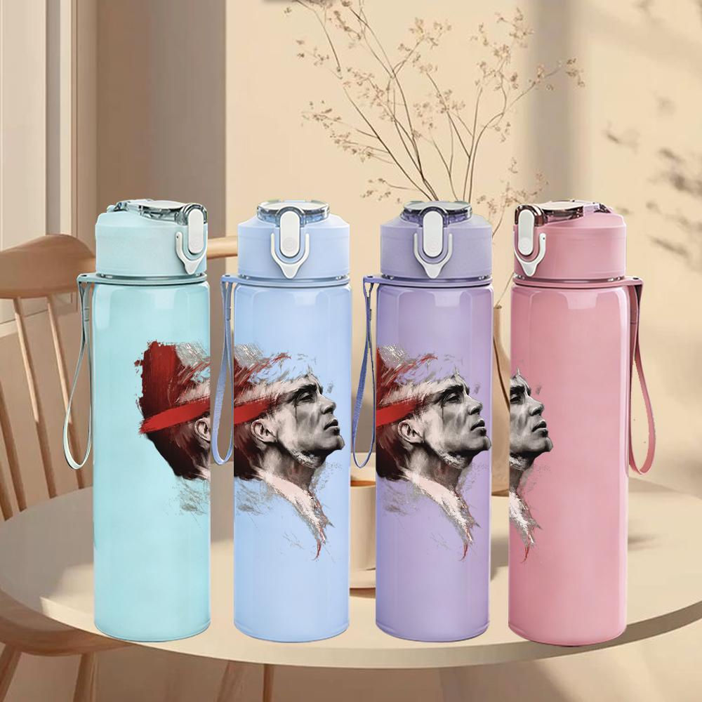 1PC Retro Male Red Cap Grayscale Portrait Print 750ml Portable Sports Water Bottle Leakproof Gym Outdoor Travel Drink Cup