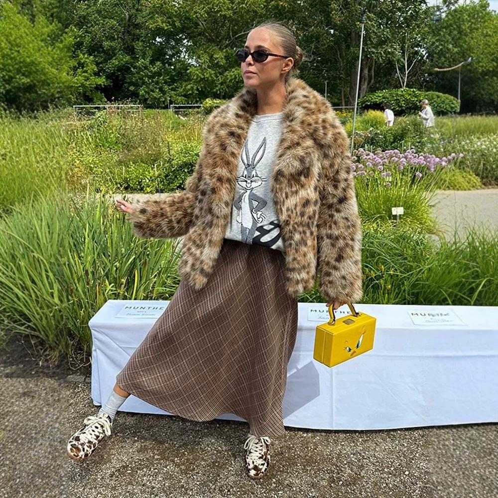 European and American autumn and winter imitation fur short women's jacket jacket leopard print artificial fur coat
