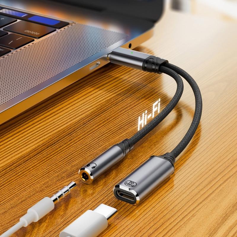 Type C  To 3.5mm Headphone Adapter Charger with PD100W Fast Charging 3.5mm Headsets Converter 2 In 1 FOR Clear Music