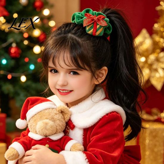Versatile Hair Accessories for Daily Wear Flannel Christmas Tie Girls, Soft Scrunches with Reindeer/Christmas Tree/Gift/ Santa Scrunchies Party Claus