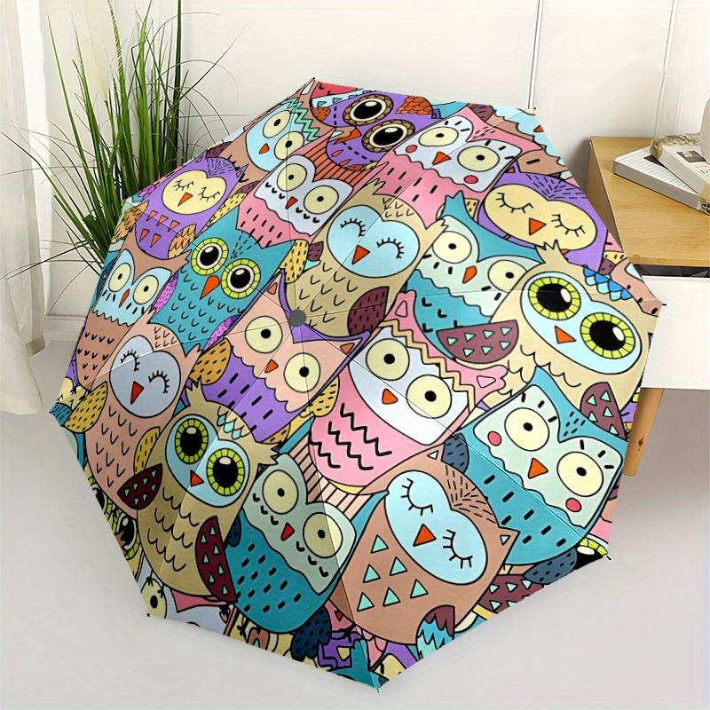 1pc Owl Pattern Auto Open/close, All-Season Portable Folding Umbrella for Women & Men, Travel, Everyday, Formal Events - Compact Luxury Parasol, Outdo