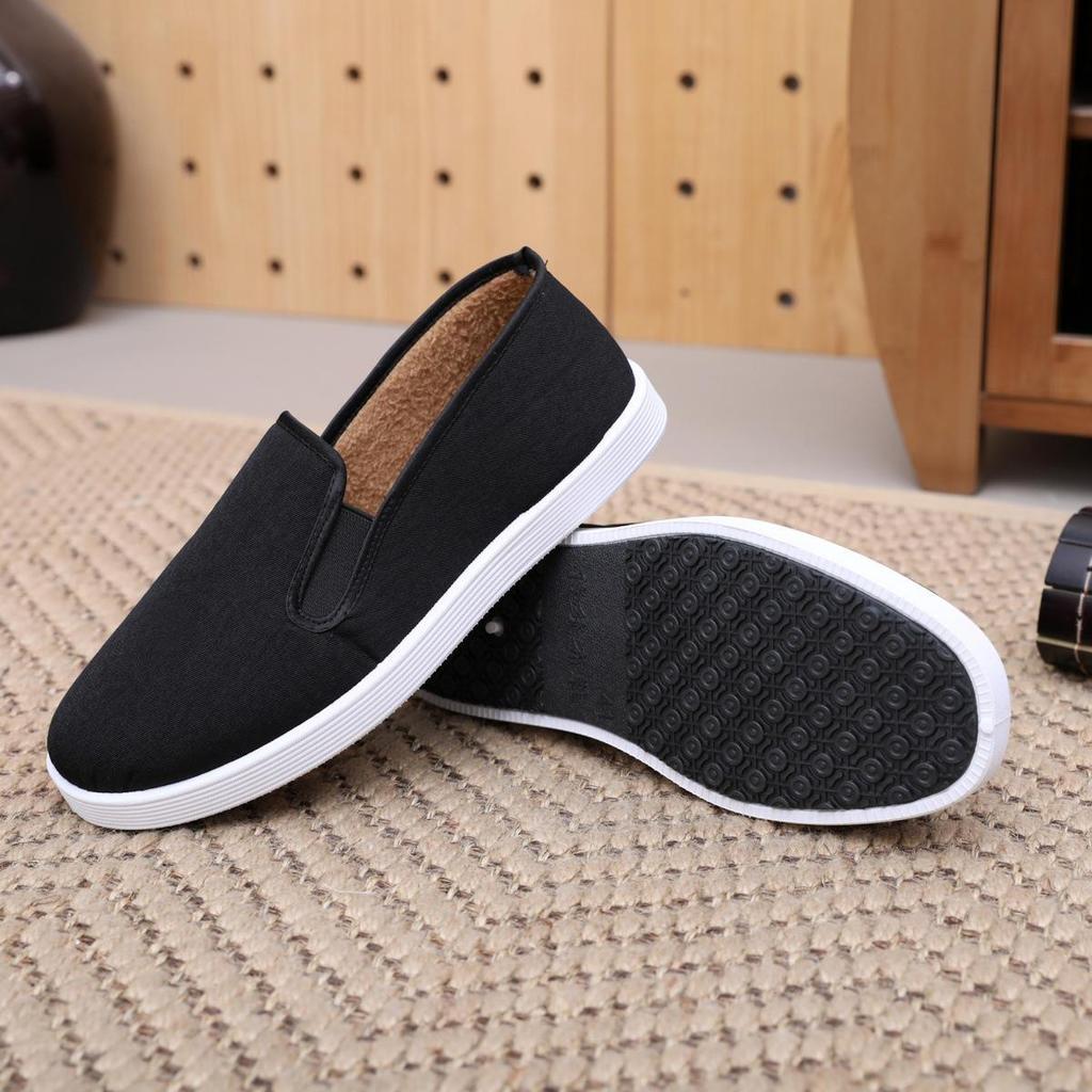 Męskie zimowe buty bawełniane z wysoką cholewką z aksamitem, ciepłą wełną i miękką podeszwą dla seniorów - Pogrubione buty taty na rzepy.