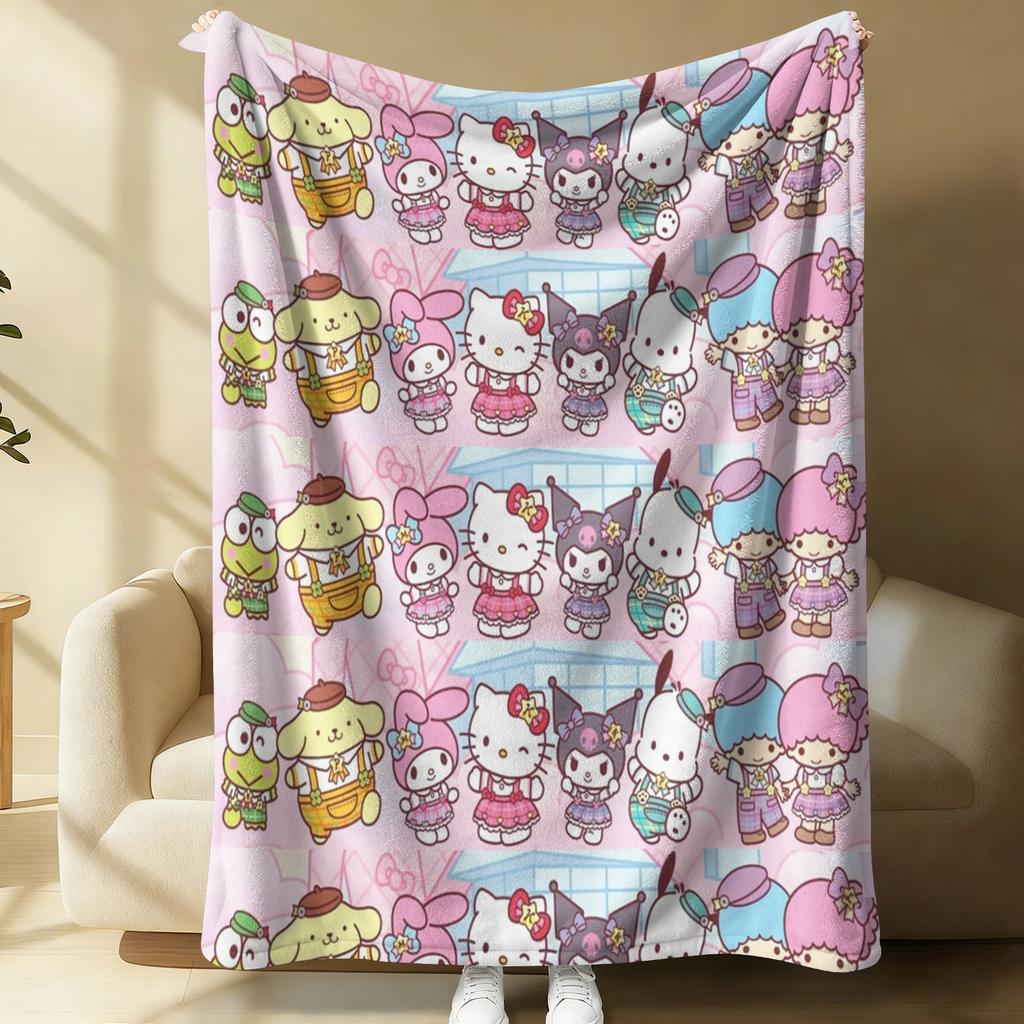Playful Sanrio Friends Flannel Fleece Blanket Soft Warm Fluffy Throw Cute Sofa Bed Cover Office Nap Shawl Lightweight Blanket