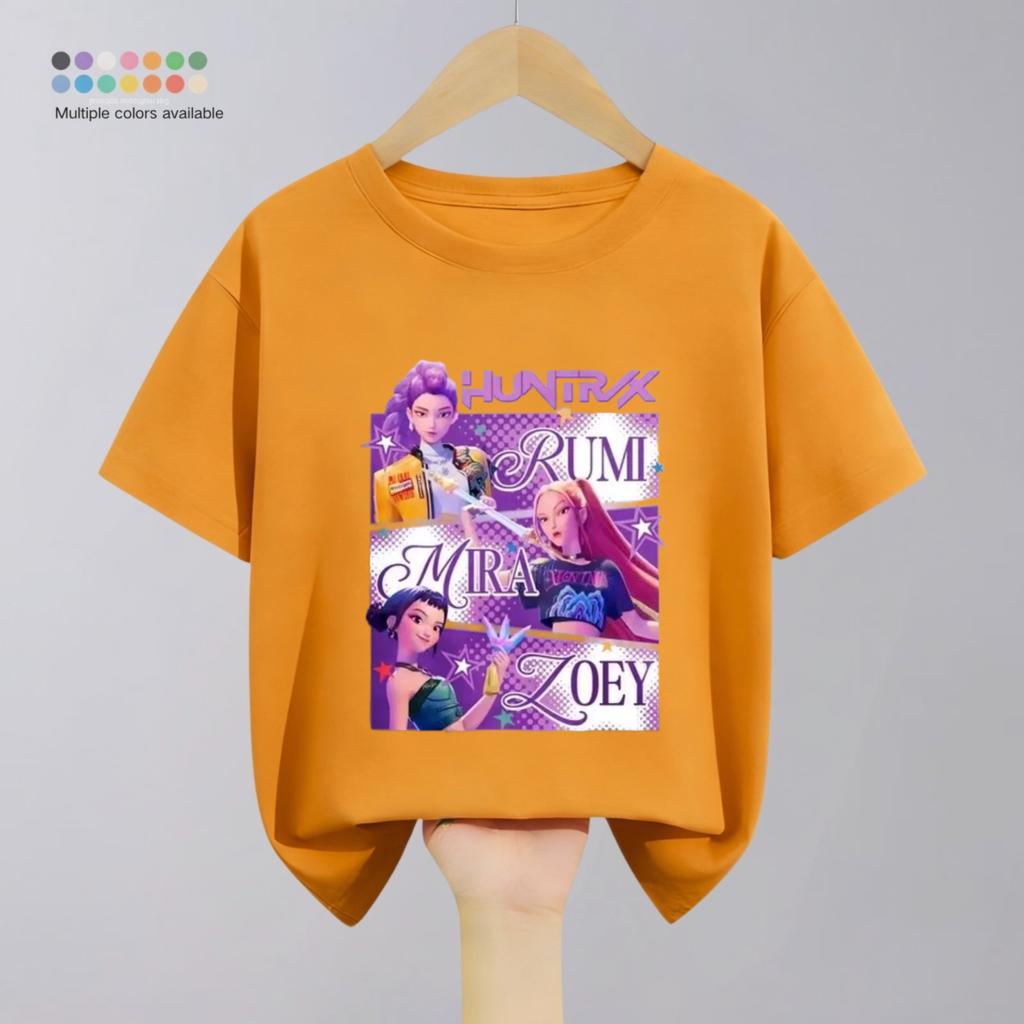 Solid Color Simple Fashion Kids Huntrix T-shirts Tops Short-sleeved Children's Clothing Korean Popular Cartoon Tshirt 1-11 Age