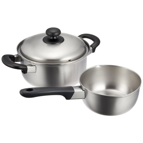 Wahei Freiz Tsubame-Sanjo Yukihira Pot 16cm & 20cm Double-Handled Pot, Stainless Steel, Induction and Gas Compatible, Enzo EM-018