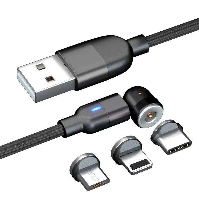 540° Rotating Magnetic Fast Charge Cable, 3-in-1 Blind Suction Design, Bendable for Mobile Gaming
