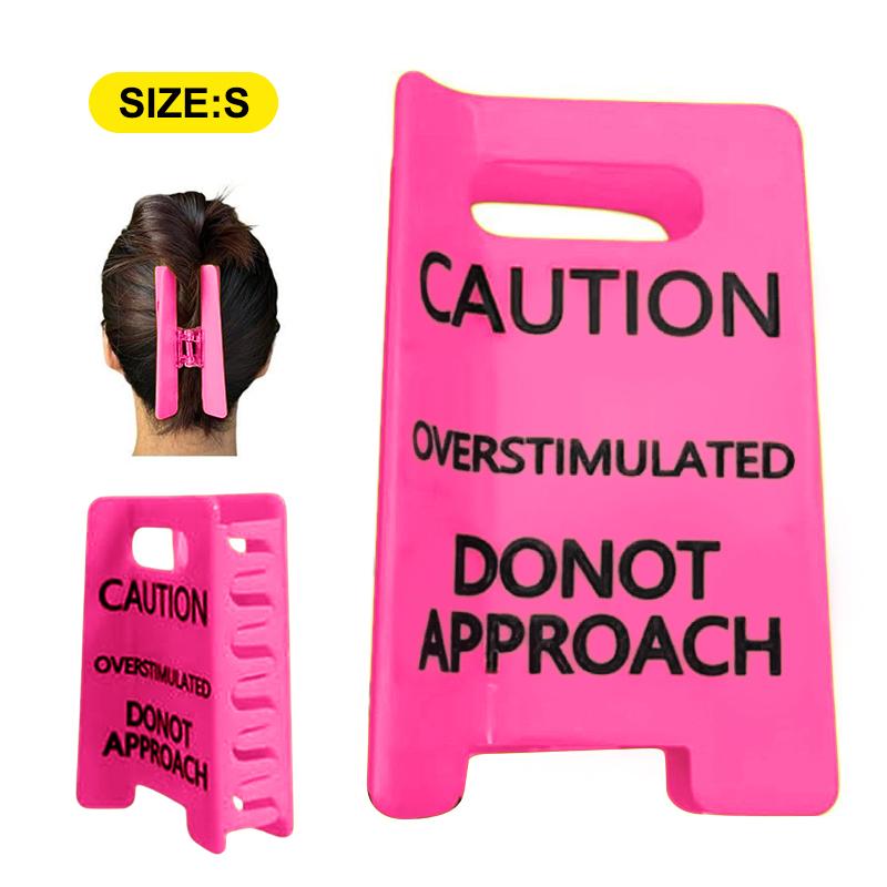 Caution Overstimulated Sign Hair Claw Clip,Hold On Partner Im Over Stimulated,A Little Signs To Say I Love You,Funny Yellow Clip