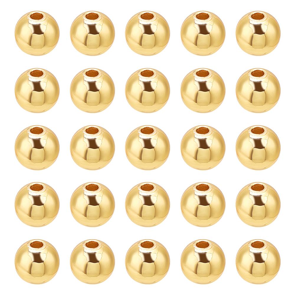60Pcs Round Brass Beads, Real 18K Gold Plated, 8mm, Hole: 2mm