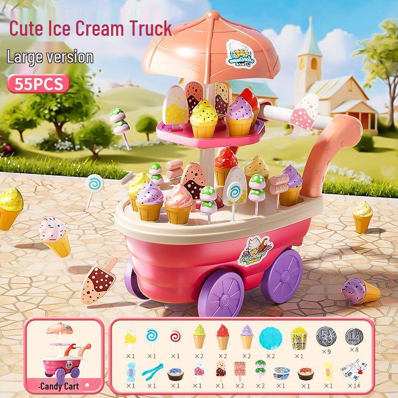 Musikalische Eiswagen-Spielset für Kinder: Rollenspiel Süßigkeiten- und Eiscreme-Maschine