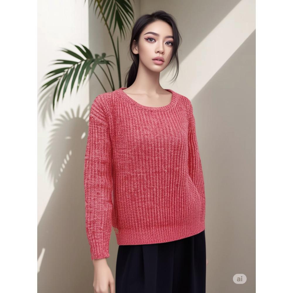 Solid Color Round Neck Sweater for Women 2025 Autumn and Winter New Loose Long-sleeved Pullover Knitted Sweater