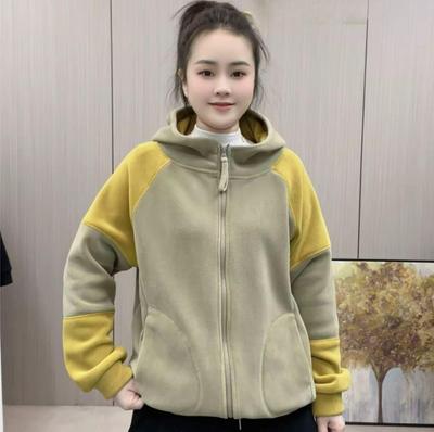 Autumn and Winter Fashion Casual All-match Double-sided Australian Fleece Warm and Age-reducing Contrast Color Hooded Long-sleeved Jacket Women