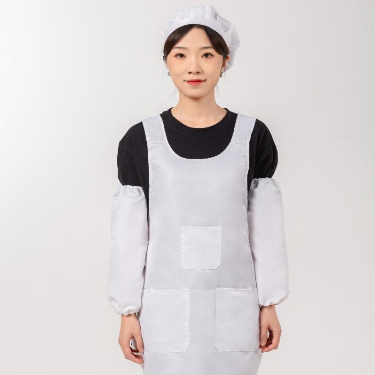 Women's Hair-Resistant, Stain-Proof Sleeveless Apron with Hat - Solid Color and Embroidered Design