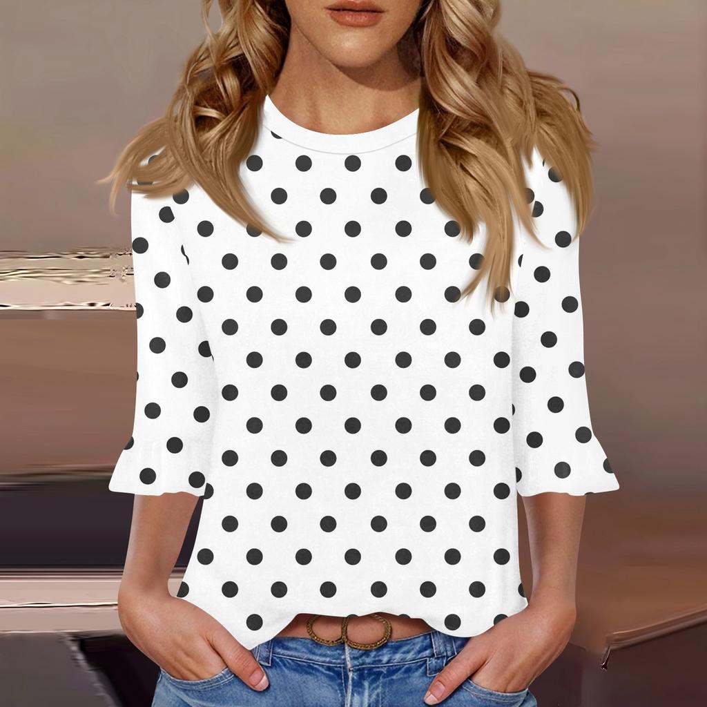 Women's Casual 3/4 Sleeve Top Summer O-neck Puffy Sleeve T-shirt Top