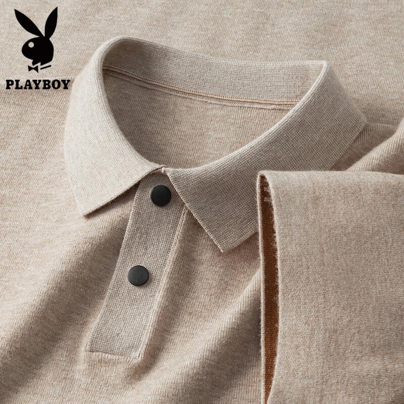 PLAYBOY Men's Solid Color Business Casual Short-Sleeve Knit Polo Shirt
