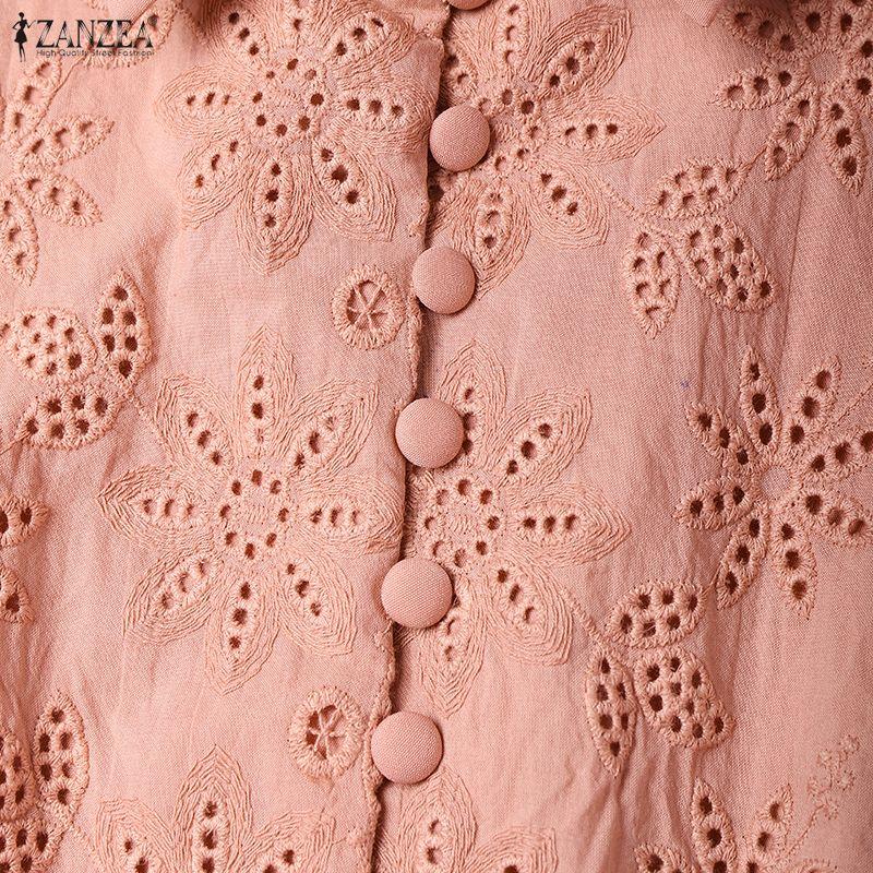 ZANZEA Lässiges Damen-Kleid mit Umlegekragen und langen Ärmeln