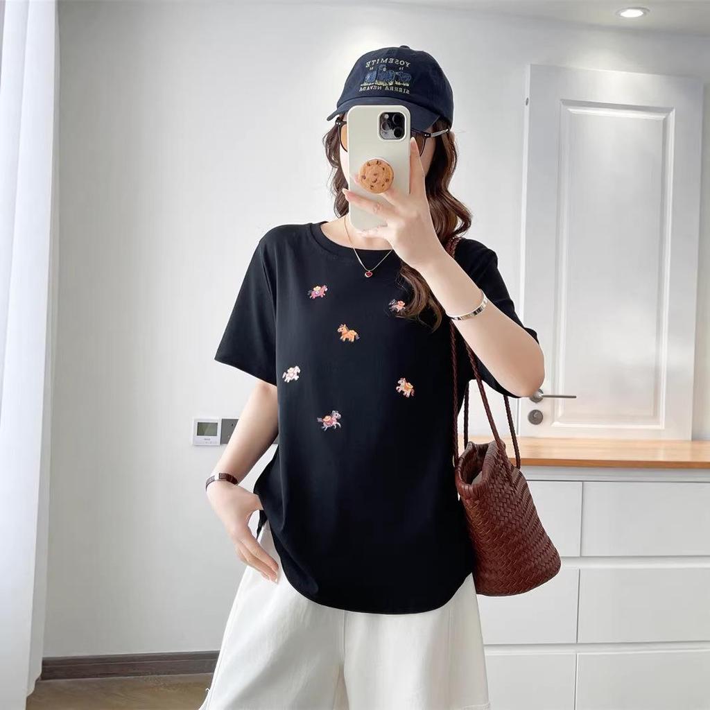 Plus Size Women's Cartoon Cotton T-Shirt, Round Neck, Short Sleeve, Slimming Fit