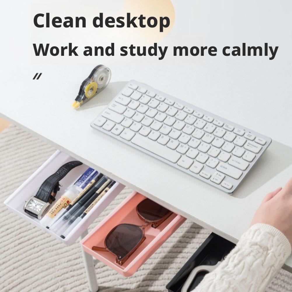 White SelfAdhesive Storage Drawer Box Makeup Pencil Tray Desk Hidden Under Desk Stand Self-adhesive Under-drawer Storage Box