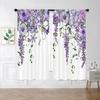 Purple Floral Butterfly Lilac Window Curtains Spring Flower Summer Girls Nature Garden Plant Drapes Treatment Curtain Polyester With Rod Pocket