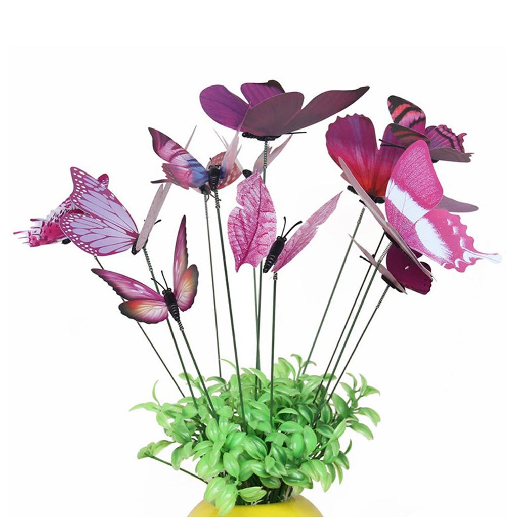 12 Pcs Planter Flying Butterfly Stakes Vibrating Yard Garden Decor