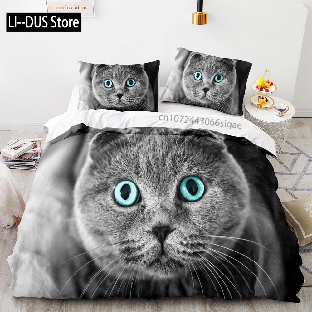 Svart katt Sängkläder Set Enkel Tvilling Full Queen King Size Söt katt Sängset Vuxen Barn Sovrum Påslakan Set 3D-tryck Husdjur 048