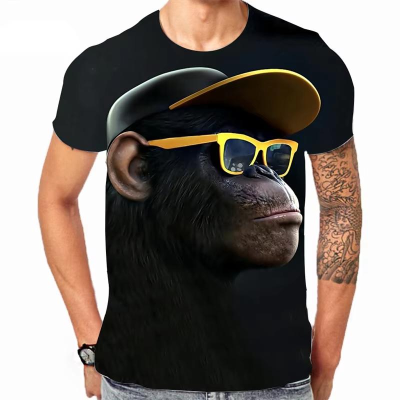 Camiseta Estampada 3D Animal Gorila Macaco Manga Curta Oversized Top Camiseta Feminina