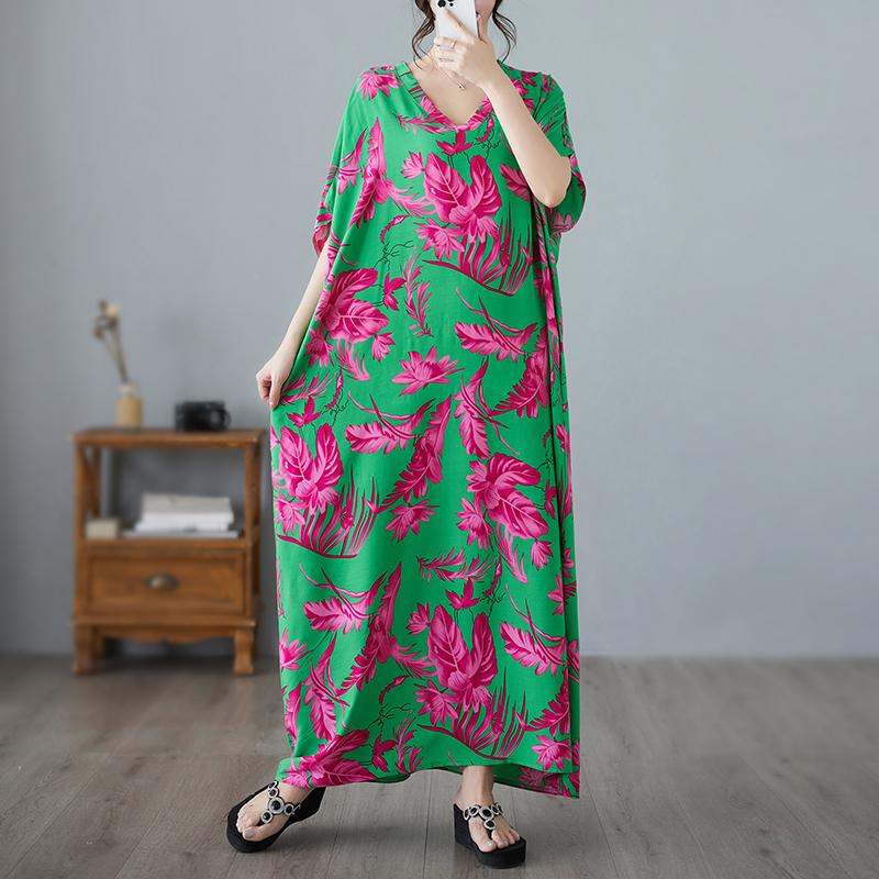 Dimanaf Vestido de talla grande para mujer, vestido veraniego con cuello en V, estampado Floral bohemio, blanco, elegante, holgado de talla grande, Maxi, 2024