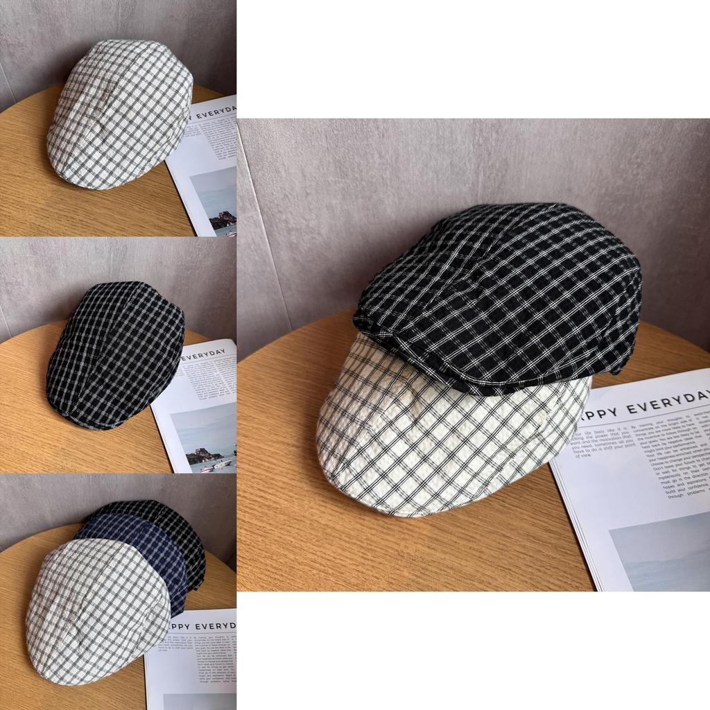 Vintage Japanese Plaid Newsboy Cap With Breathable Cotton For Casual Summer And Autumn Wear
