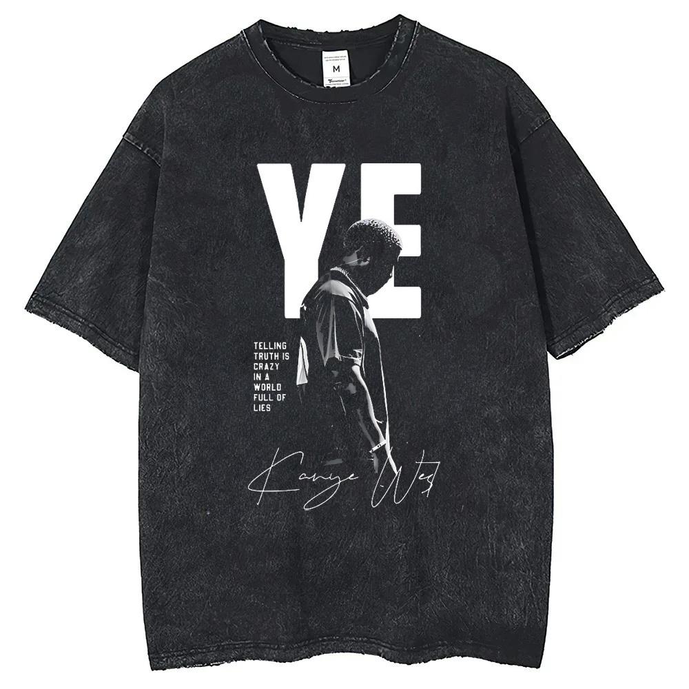 Rapper Kanye West Late Registration Tour 2005 Vintage Man Short Sleeve Tee Washing T Shirt Hip Hop Streetwear Tshirts S