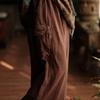 Johnature Women Vintage Pants Spring Chinese Style Pockets Solid Color Loose Soft Elastic Waist Trousers